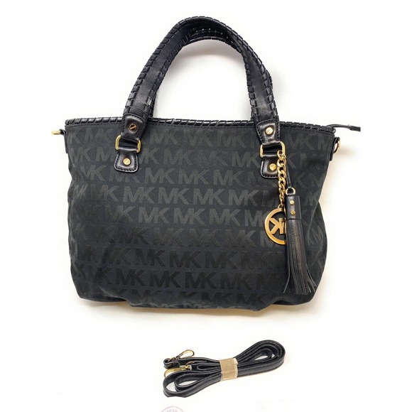 🌞MICHAEL KORS BENNET LARGE BLACK LOGO SIGNATURE TOTE BAG🌺NWOT - Picture 3 of 10